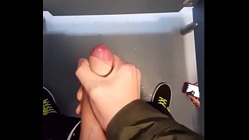 Teen with big dick caught cumming in public stall